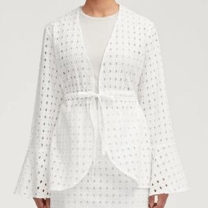 Eyelet Front Tie Top - White
